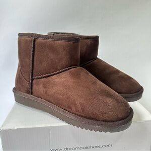 NEW DREAM PAIRS Brown Winter Snow Boots Faux Fur short Ankle Boots Booties